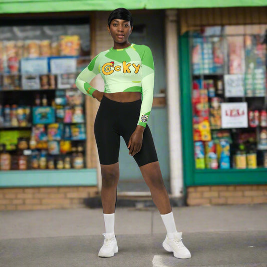 Long-sleeve crop top-Green Abstract